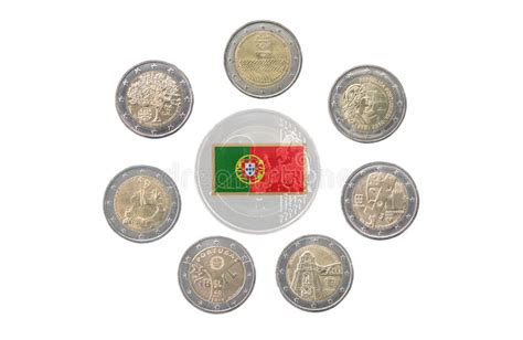 Raccolta Delle Monete Commemorative Del Portogallo Immagine Stock