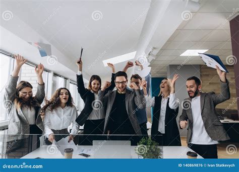 Success And Winning Concept Happy Business Team Celebrating Victory In