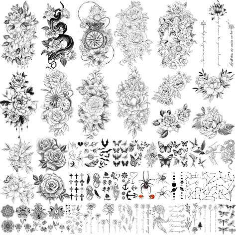 Buy Yazhiji Sheets Large Sexy Flowers Collection Waterproof Temporary Tattoos Lasting Fake