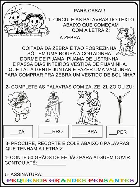 Pequenos Grandes Pensantes Atividades Inéditas letra Z