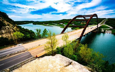 360 Bridge Or Pennybacker Bridge Sunset Panoramic Stock Photo Image