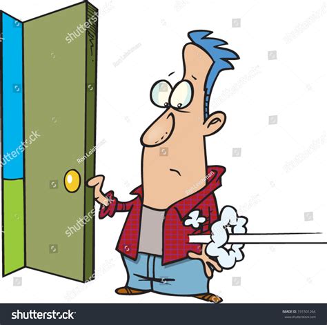Cartoon Man Holding Open A Door Stock Vector Illustration 191501264
