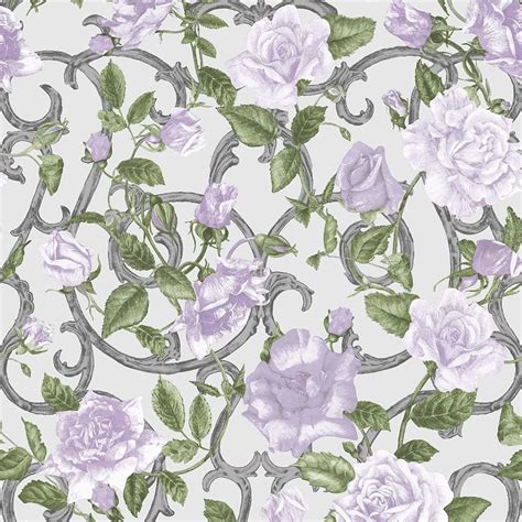 Muriva Rose Trellis Floral Wallpaper Cream Lilac 135503