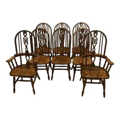 Vintage Oak Wheel Back Windsor Dining Chairs Set Of 8 Chairish