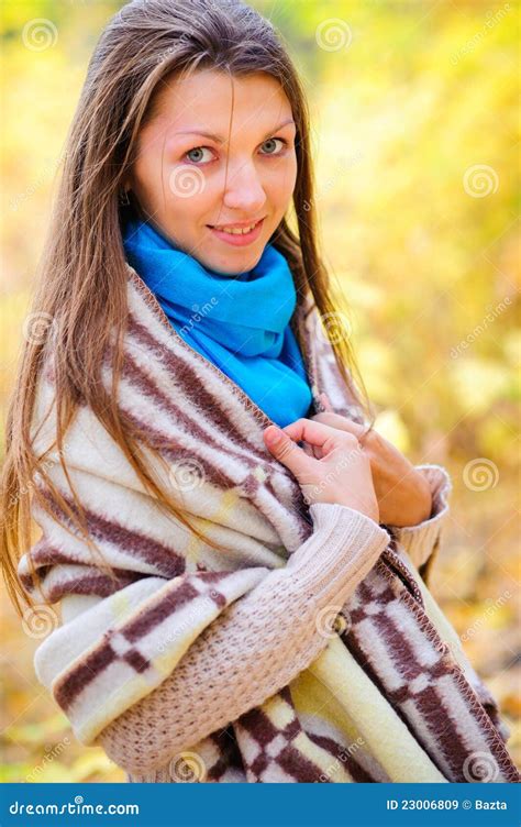 Girl With A Blanket Outside Stock Image Image Of Standing Mood 23006809