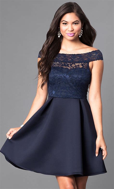 Navy Off The Shoulder Lace Bodice Homecoming Dress Homecoming Dresses