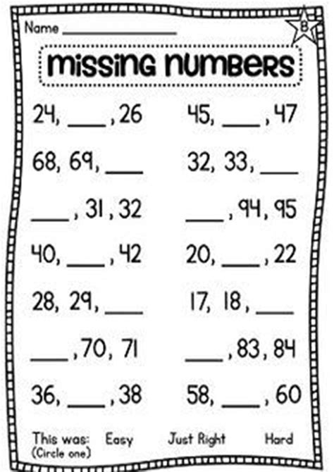Missing Numbers 1st Grade Worksheet