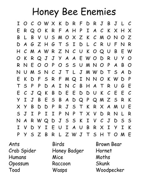 The Honey Bee Word Search Wordmint