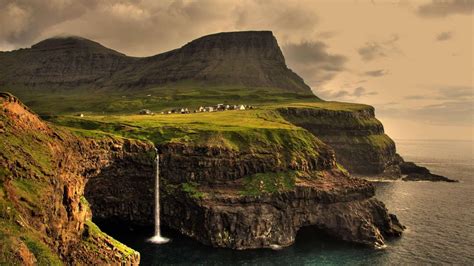 Anime Gasadalur Faroe Islands Landscape Waterfall Wallpapers Hd Desktop And Mobile Backgrounds