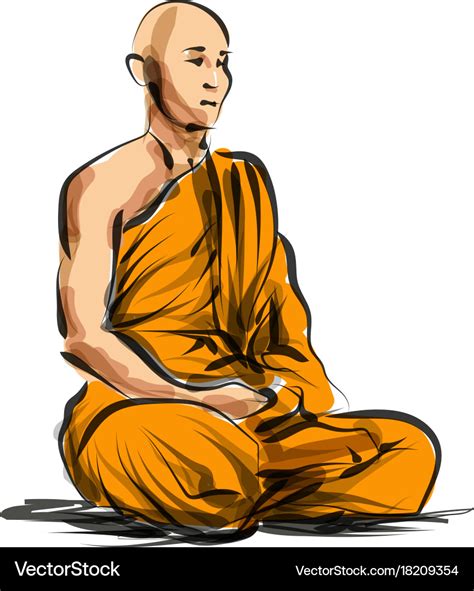 Sketch Buddhist Monk Drawing One Continuous Drawing Line Buddhist