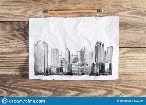 Big City Skyline Pencil Draw Stock Image Image Of Business Frame