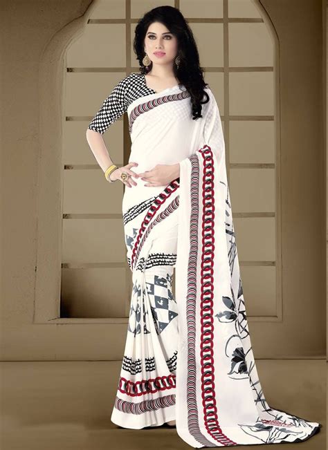 Y IPDeer Off White Fashion New Fashion Hand Painted Sarees White