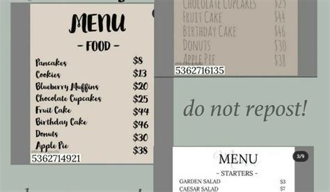 Bloxburg Bakery Menu Decal Id Bloxburg Id Codes For Cafe Menu Images And Photos Finder