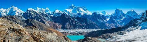 Mt Everest Towering Over Himalaya Mountain Range Panorama Nepal Stock