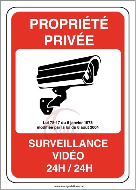 Aua Signaletique Autocollant Propriété Privée Sous Surveillance Vidéo 24h 24 75x105 Mm