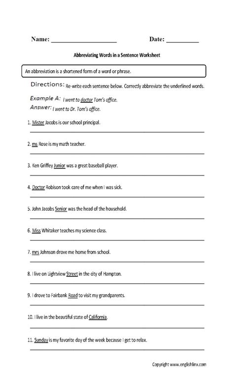 Englishlinx Abbreviations Worksheets Year 10 English Worksheets