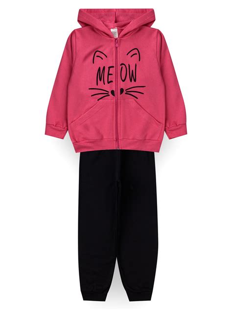 Conjunto Infantil Menina Moletom Peluciado Com Z Per Meow Pink