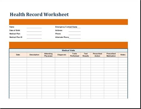 Medical Health Record Worksheet For Excel Download At