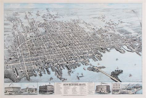 Birds Eye View Of New Bedford Mass Rare And Antique Maps