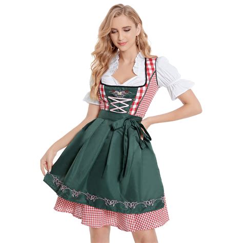 buy womens dirndl dress german oktoberfest costumes puff sleeve for bavarian carnival halloween