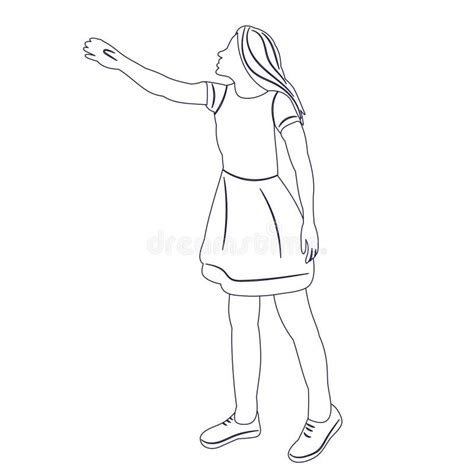 Girl Says Goodbye Sketch Outline Isolated Stock Vector Illustration