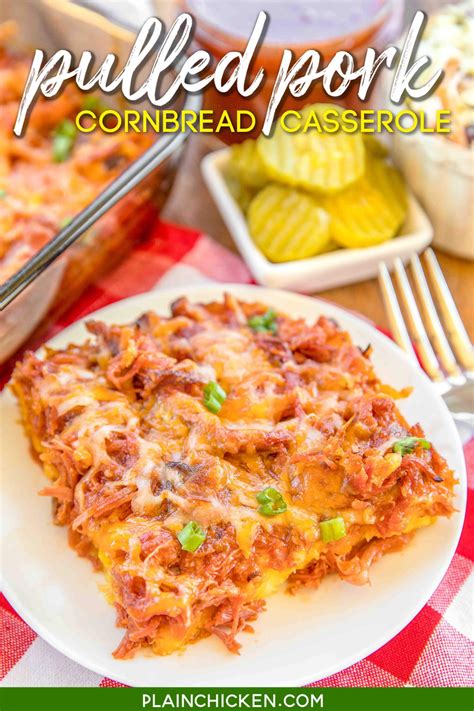 This is a great way to use leftover ham, chicken, turkey or beef. Pulled Pork Cornbread Casserole - Plain Chicken in 2020 ...