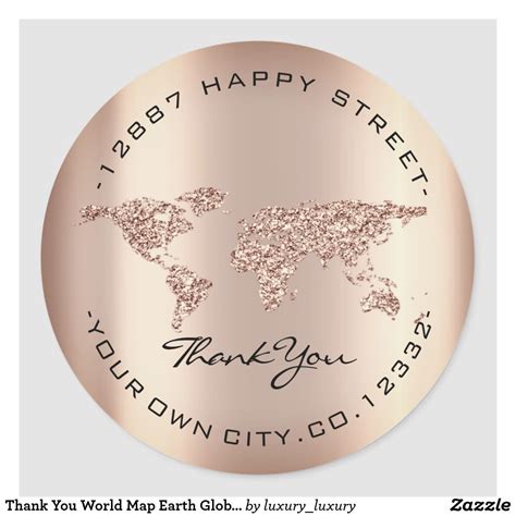 Thank You World Map Earth Globe Rose Gray Classic Round Sticker