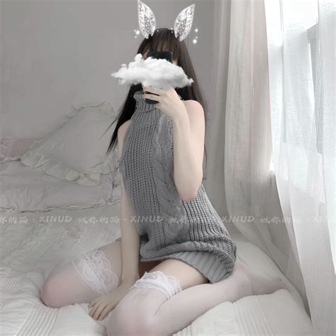 Japanese Women Sexy Sweater Lingerie Backless Sleeveless Sweater Cosplay Costume Sexy Dress
