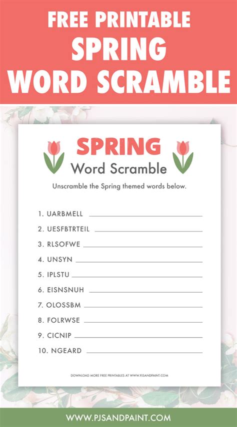 Free Printable Spring Word Scramble Pjs And Paint