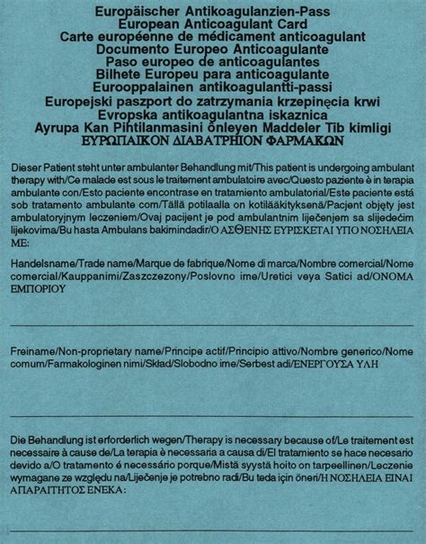 Marcumar is a medicine available in a number of countries worldwide. Europäischer Antikoagulanzien-Pass