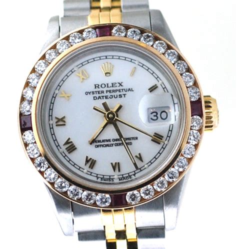 Rolex Datejust Ladies Two Tone Watch With Roman Numerals Face And Diamond