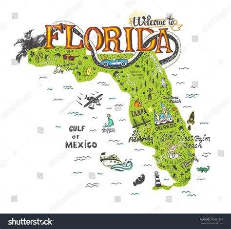 Image Vectorielle De Stock De Hand Drawn Illustration Florida Map