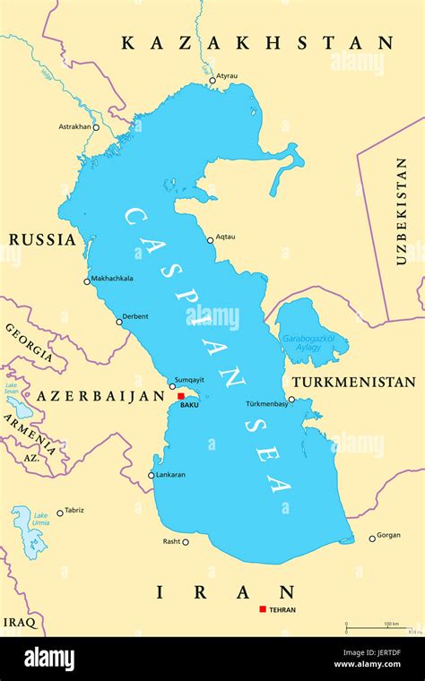 Caspian Sea Region Political Map With Most Important Cities Borders