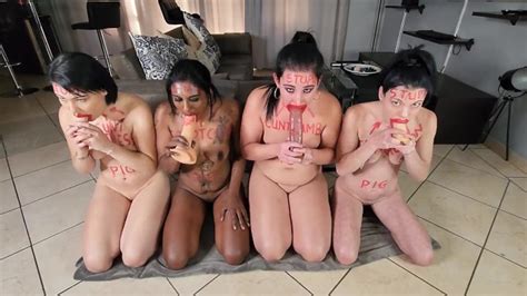 Four Sluts With Degrading Body Writing Doing Stupid Things Face Spitting Exercising Xxx