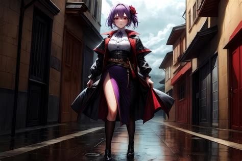 Premium Ai Image An Anime Girl Character In A Long Raincoat Walks