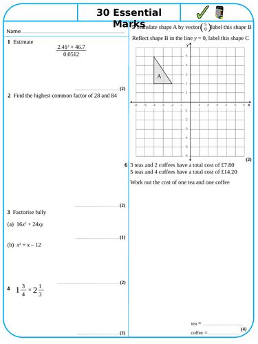 30 Essential Marks Free Sample Maths Gcse Revision Sheets Higher