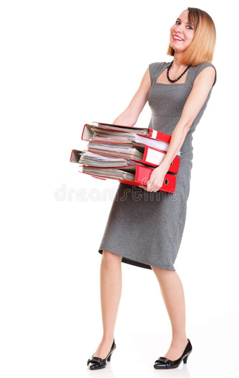 Woman Work Overworked Businesswoman Plenty Of Documents Isolated Stock