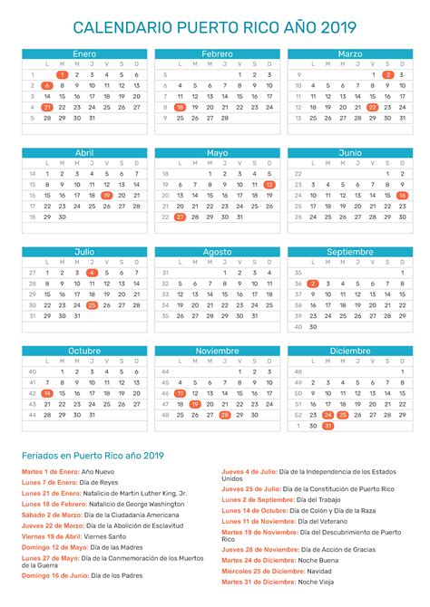 Calendario De Puerto Rico Año 2019 Feriados