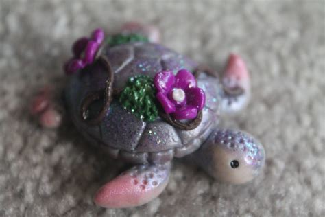 Purple Floral Polymer Clay Sea Turtle By Thaiicedteastudio On Etsy