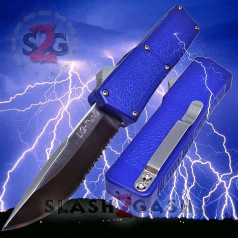 Lightning Otf Dual Action Blue Automatic Knife Satin Serrated