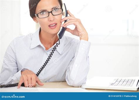Latin Secretary Doing Customer Service In Office Stock Photo Image Of