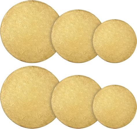 Gold Cake Drum Set For Desserts 6 Pack Of Round Cake Boards In 3 Sizes
