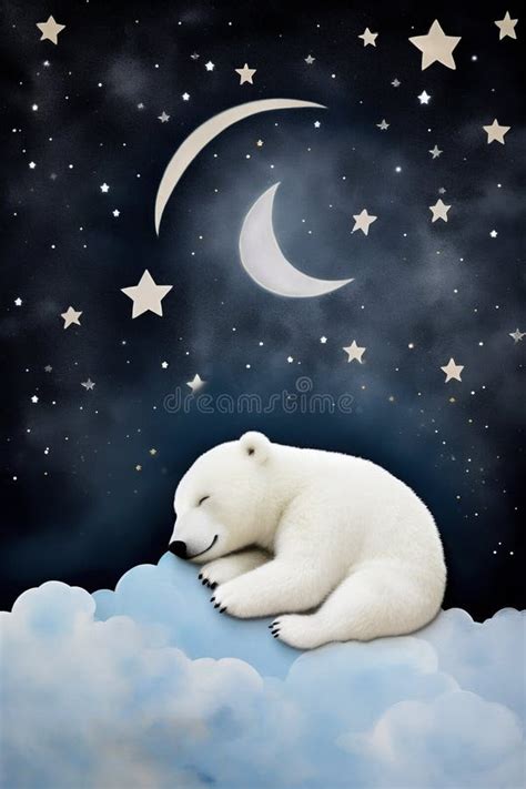 Baby Polar Bear Sleeping On Cloud With Starry Sky Generative Ai Stock