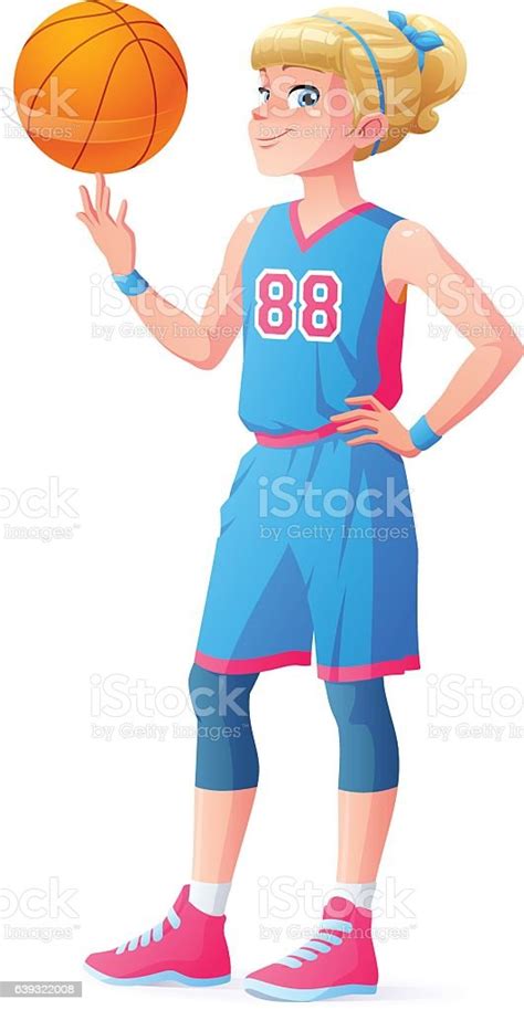 Vector Cute Little Basketball Player Girl Spinning Ball On Finger Stock