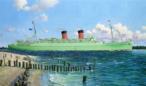 Mauretania In Cruising Colours Cunard Line Stephen J Card Artist