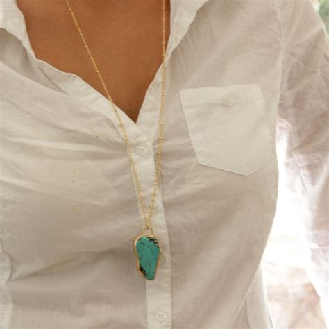 Raw Turquoise Gold Necklace Gemstones Necklace Delicate 24k