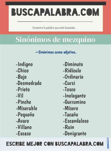 Sinónimos Y Antónimos De Mezquino 50 Sinónimos Y 30 Antónimos Para