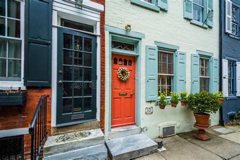 Colorful Row Houses In Center City Philadelphia Pennsylvania Stock