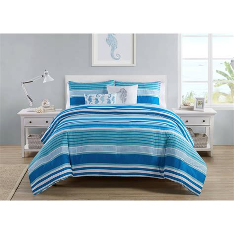 Vcny Home Brody Reversible Blue Stripe Comforter Set Fullqueen Navy