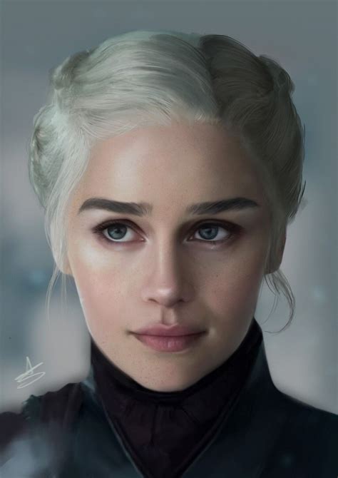 A Digital Painting Of A Woman With White Hair And Blue Eyes Wearing A
